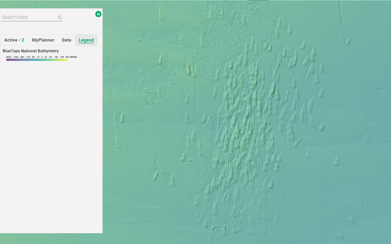A map showing the terrain along a seafloor area.